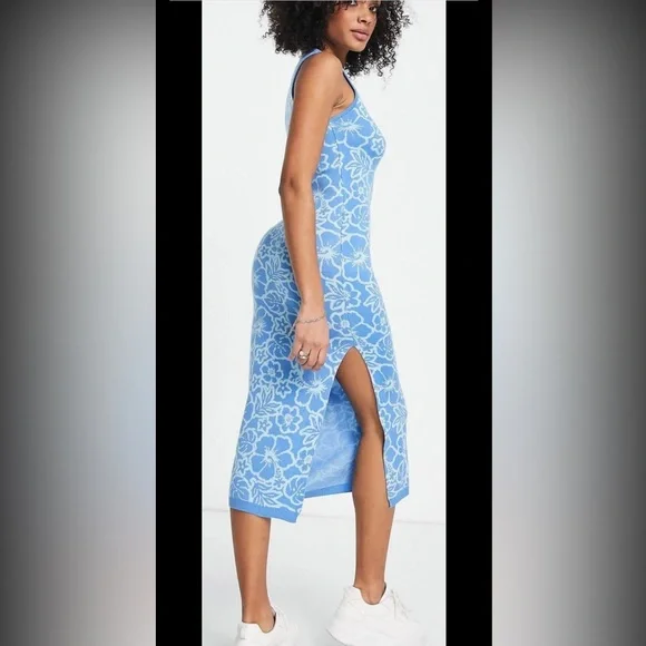 ASOS Blue Floral Midi Dress - Picture 1 of 3